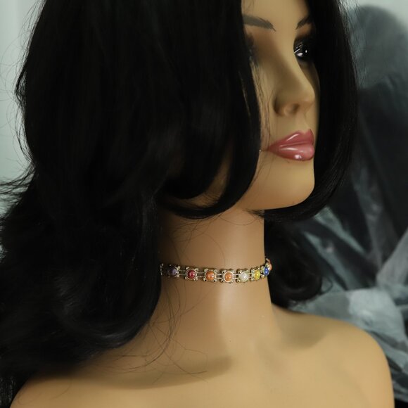 Multi Stones Choker Necklace Adjustable Fancy Chokers  (#63) - Picture 10 of 10